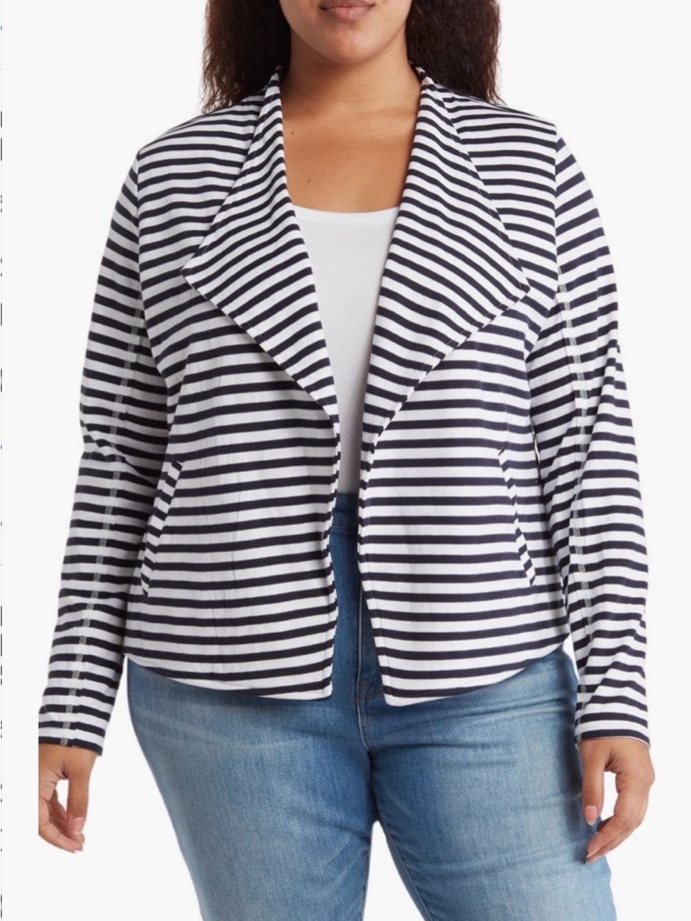 Caslon Striped Open-Front Blazer - Black & White